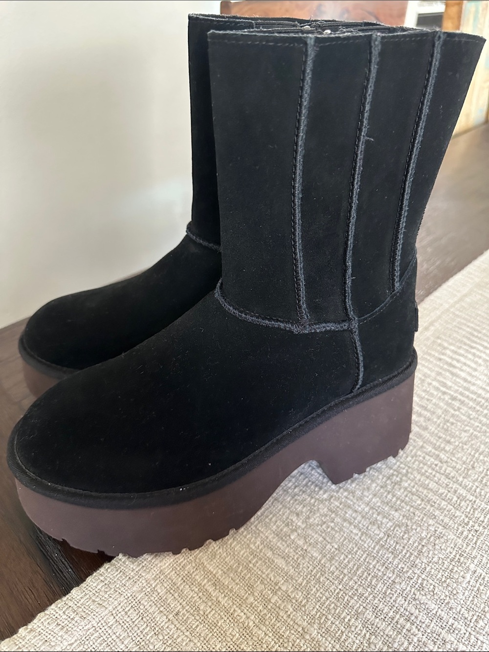 UGG Black Suede Platform Mid-Calf Boots